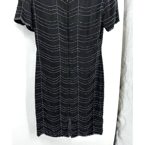 vintage 90s SCALA dress formal beaded cocktail 100% silk party evening black M - Picture 8 of 11